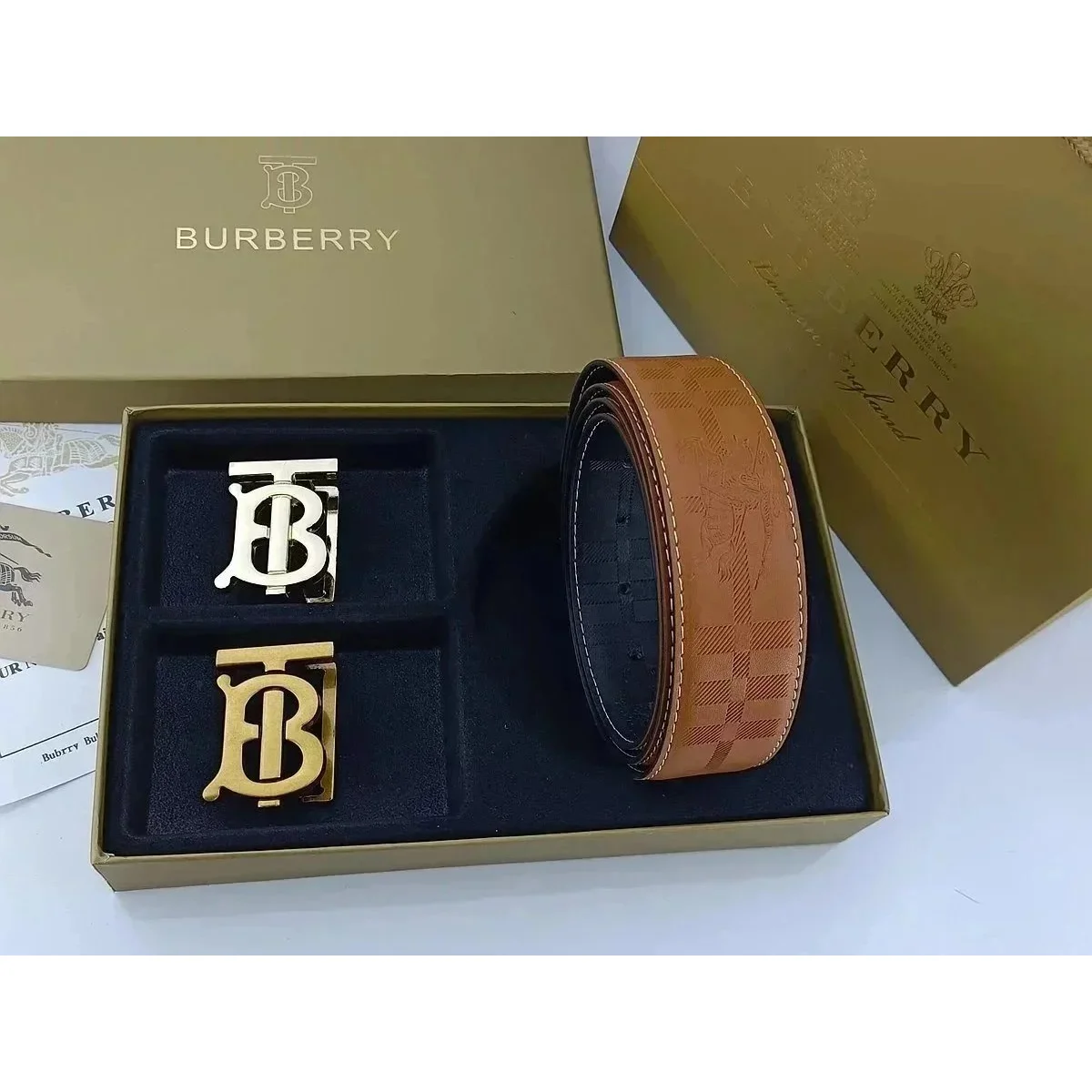 Burberry Burberry TB Monogram Belt Brown Leather Accessory Brown - 1