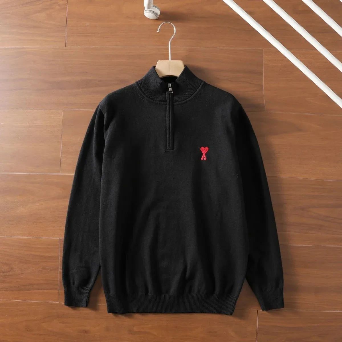 Ami Paris Ami Paris Ami de Coeur Black Zip Neck Sweater Black - 1