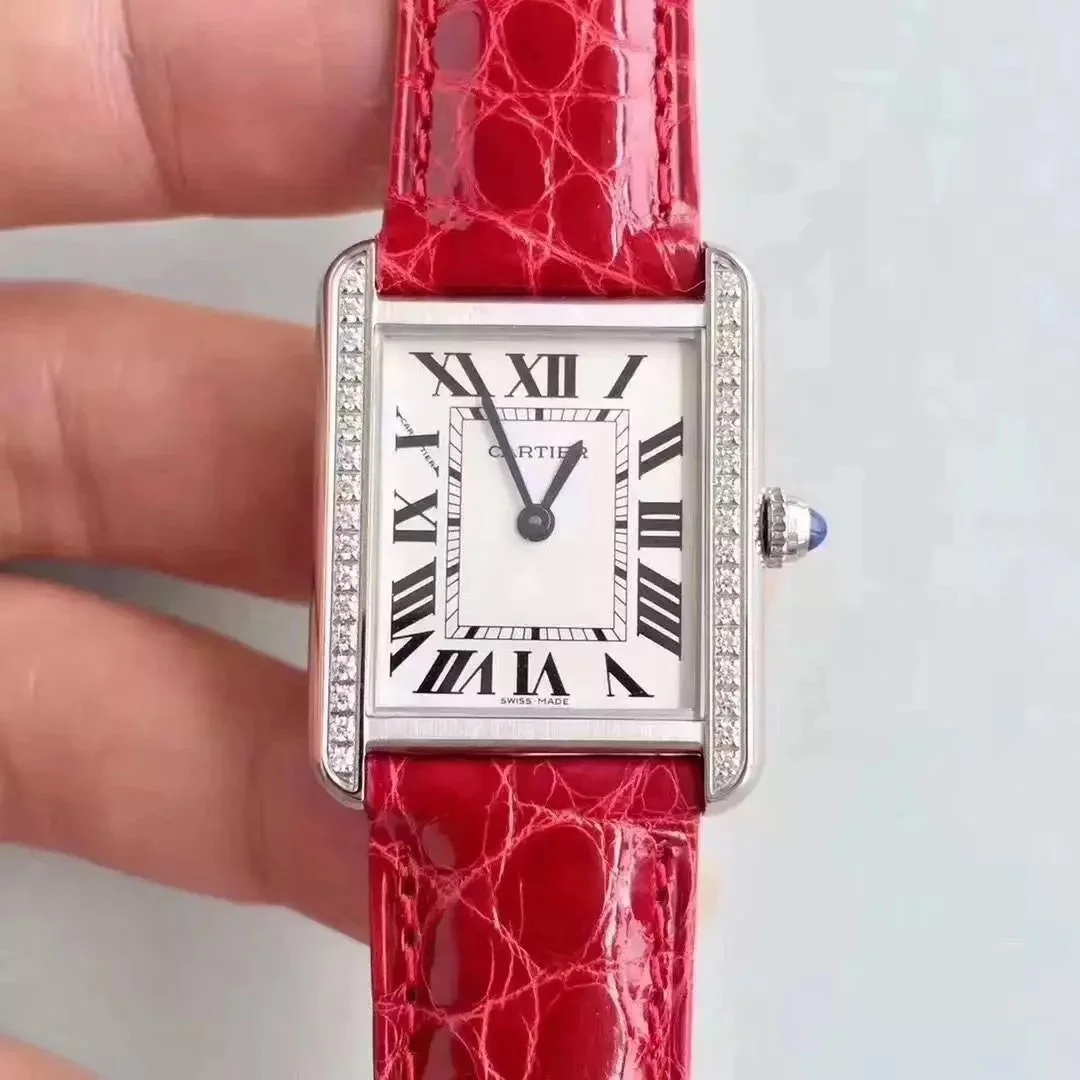 Cartier Cartier Tank Red Crocodile Strap Watch Red