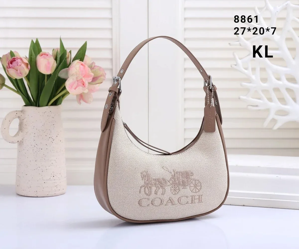Coach Coach Horse & Carriage Canvas Hobo Bag Beige Beige - 1