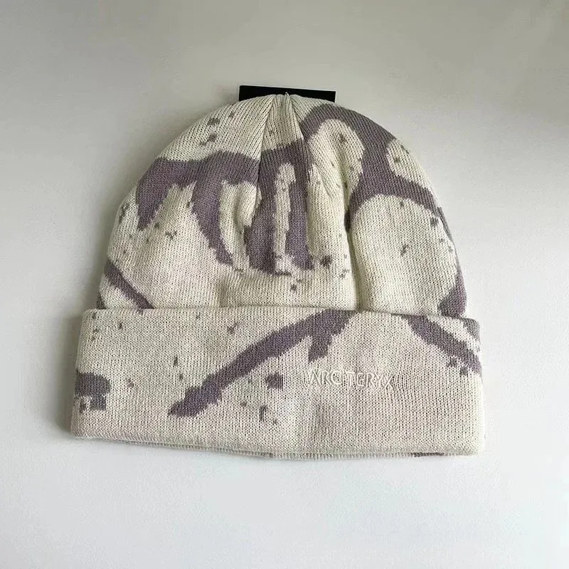 Other New Beige Knit Beanie with Purple Splatter Print Beige - 1