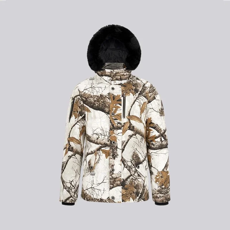Other White Woods Print Parka with Black Fur Trim White - 1