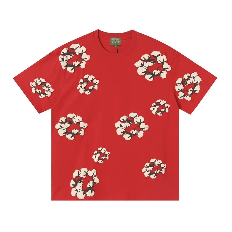 Other Red Cotton Flower Print T-Shirt Red - 1