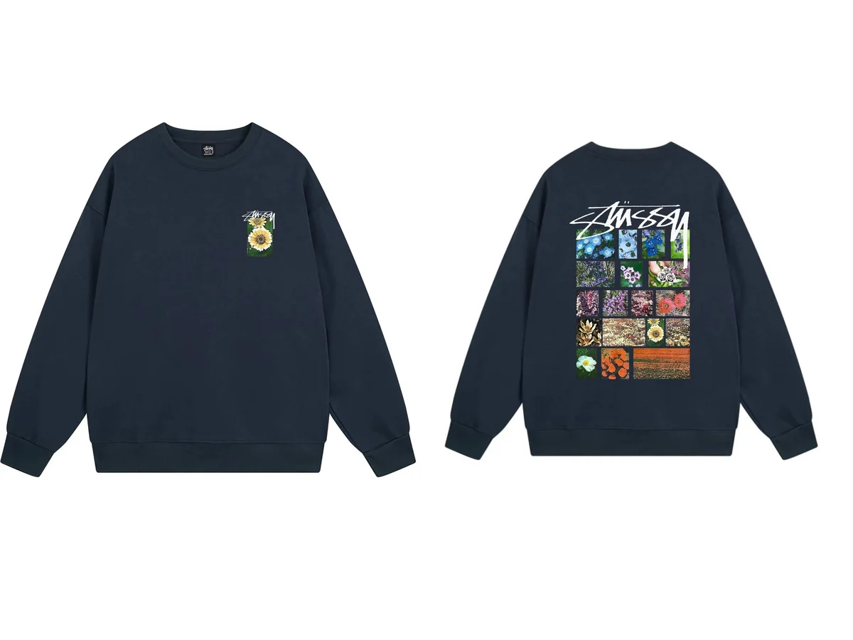 Stussy Stussy Stüssy Flower Print Crewneck Sweatshirt Navy Navy - 1