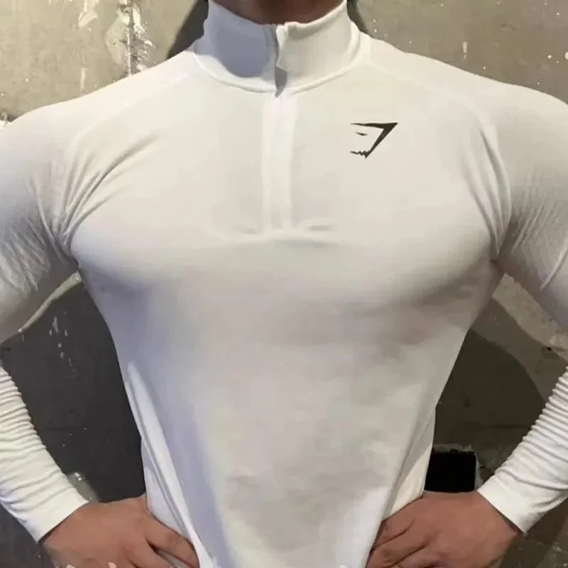 Gymshark Gymshark White Long Sleeve Half Zip Performance Top White - 1