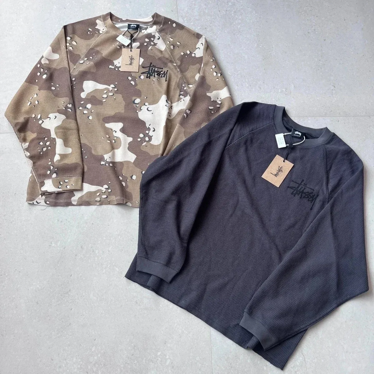 Stussy Stussy Basic Logo Long Sleeve Waffle Shirt Grey Grey - 1