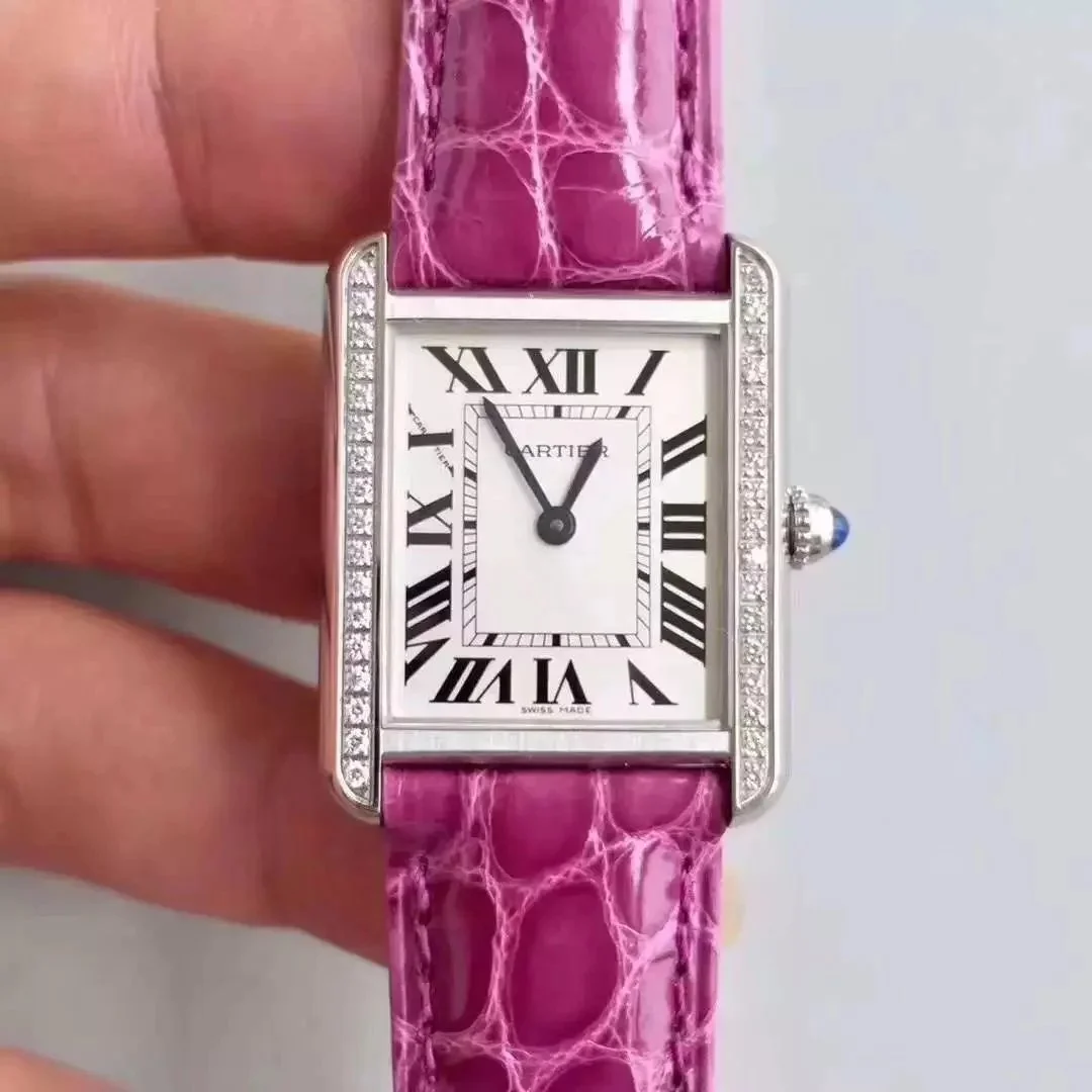 Cartier Cartier Tank Pink Crocodile Strap Watch Pink