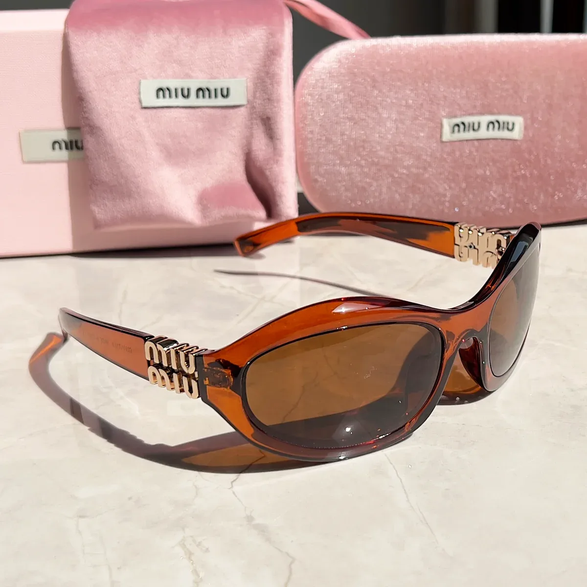 Miu Miu Miu Miu Brown Logo Sunglasses Eyewear Brown - 1