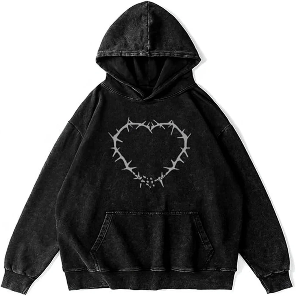 Other Unisex Heart Thorns Hoodie Sweatshirt Black - 1