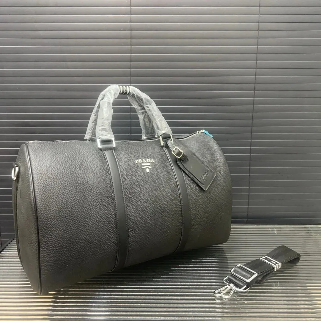 Prada Prada Black Grain Leather Duffle Bag 16" Black