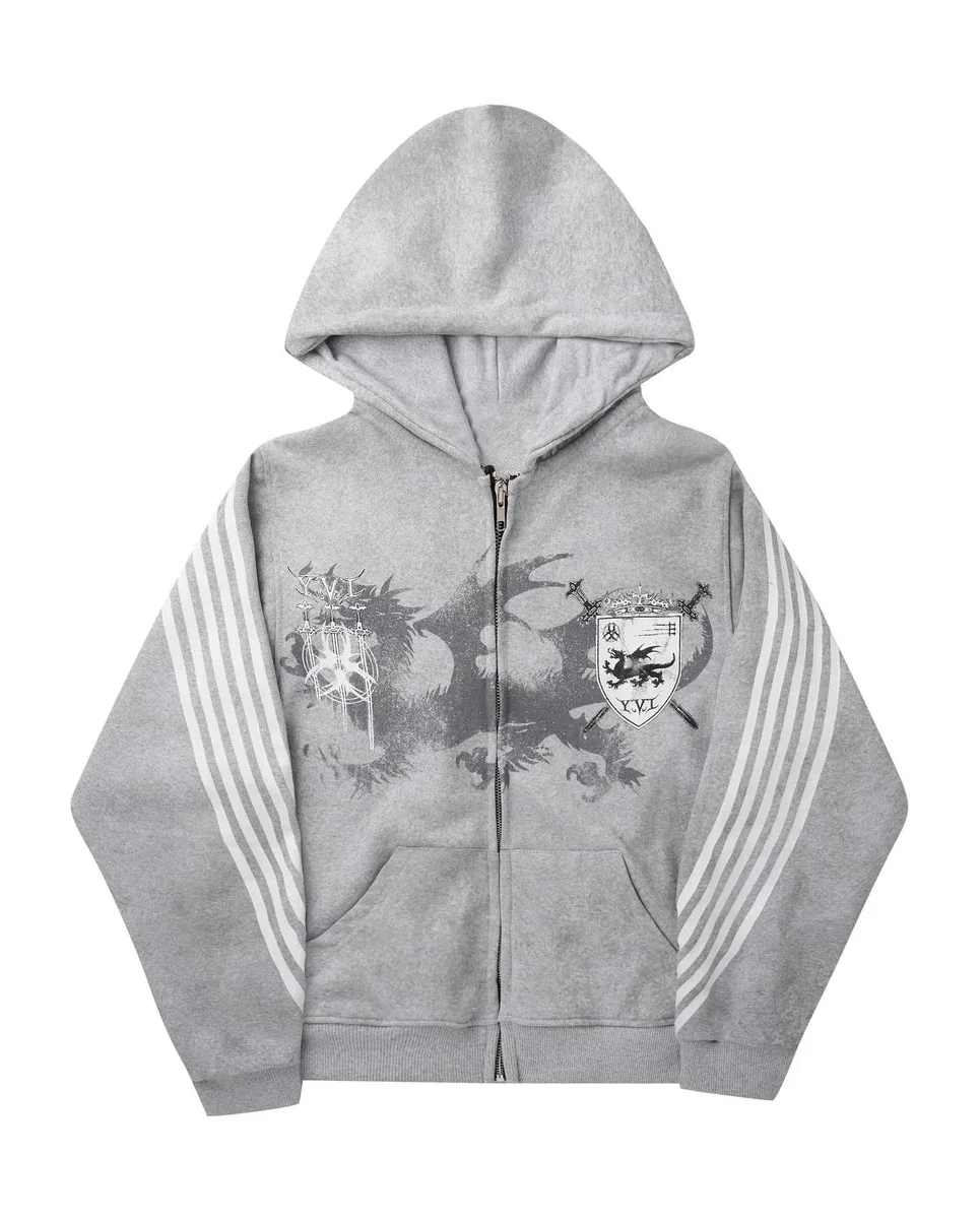 Adidas Adidas Three Stripes Graphic Zip-Up Hoodie Grey Grey