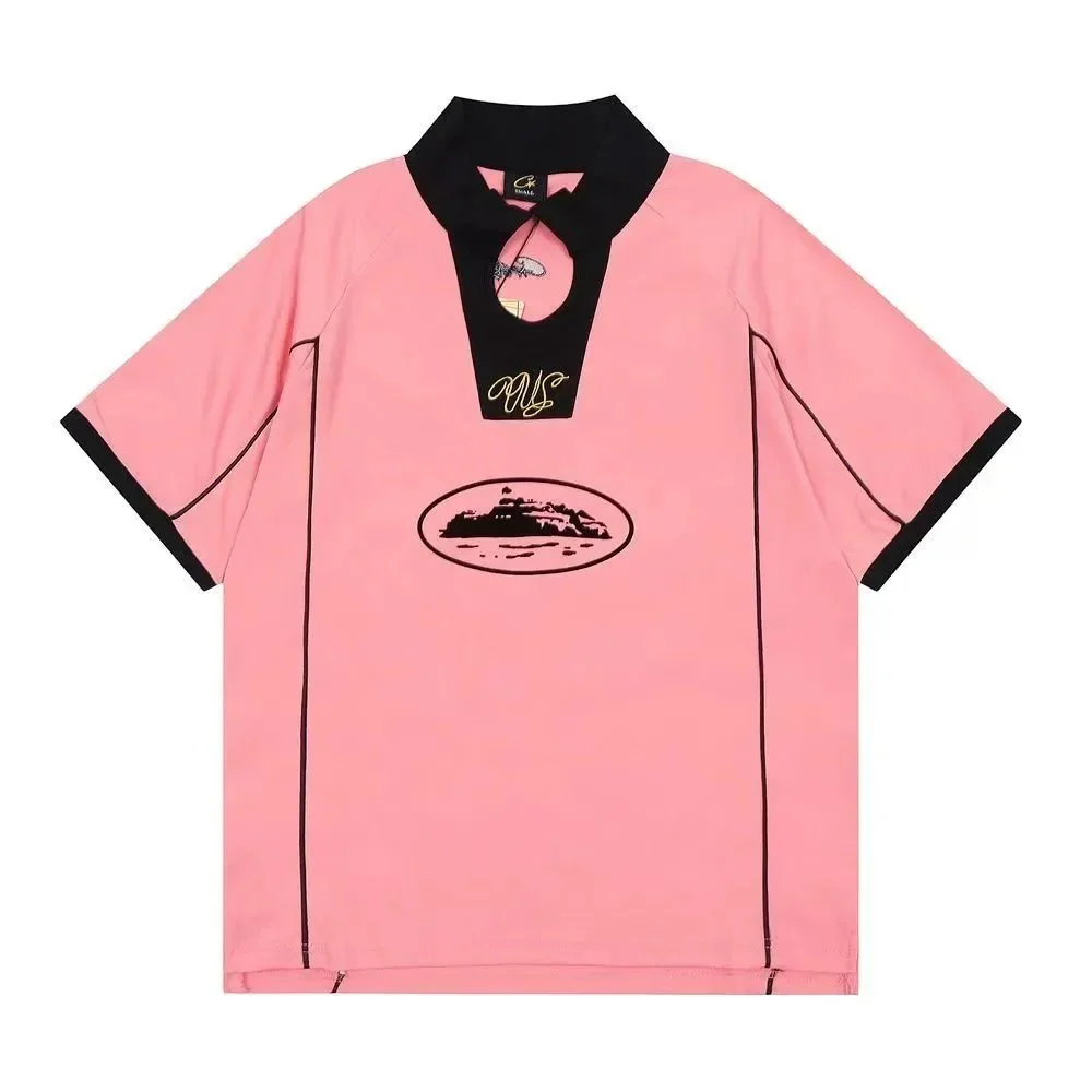 Other Pink & Black Contrast Polo Shirt with Graphic Print Pink - 1