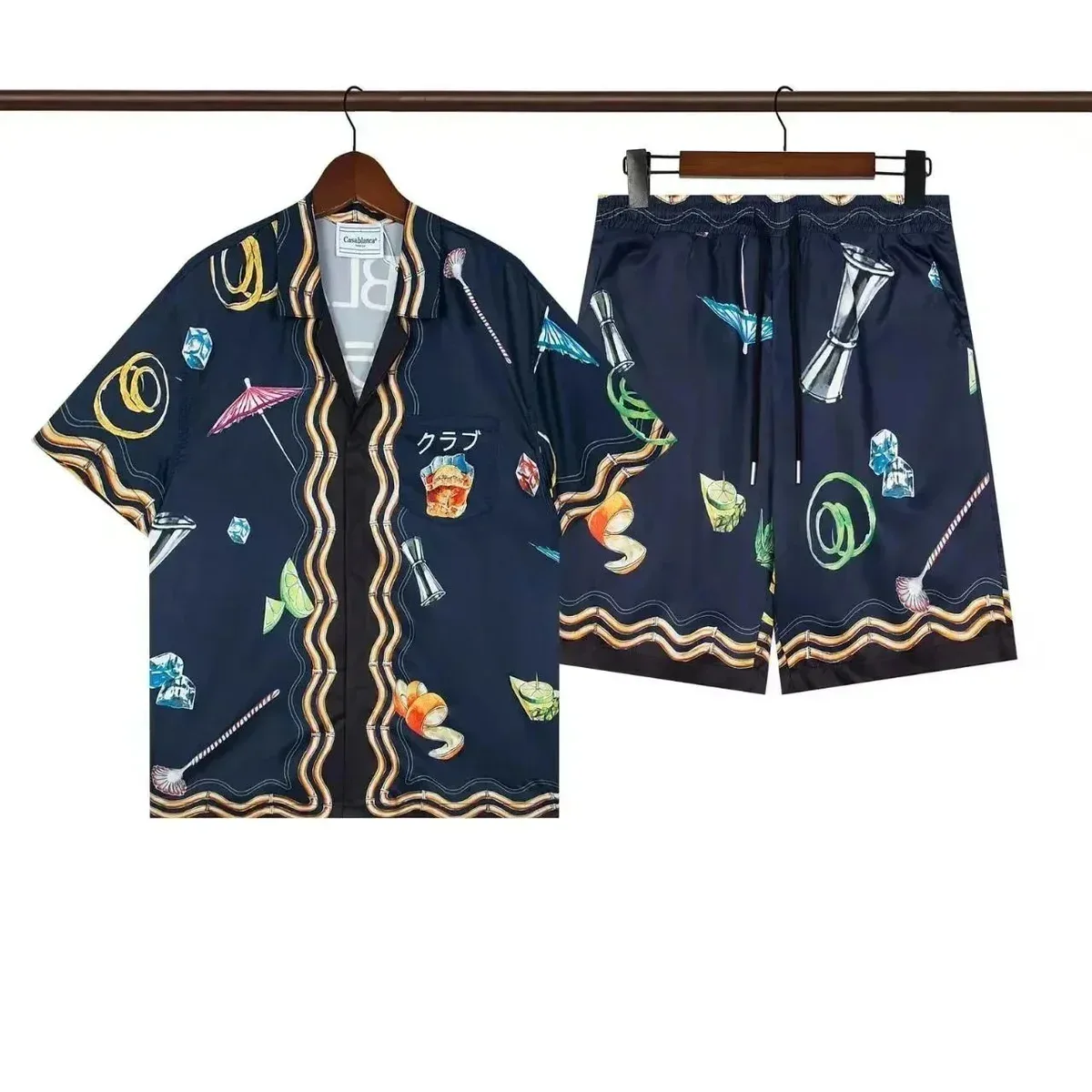 Other Unisex Navy Cocktail Print Co-ord Set Navy - 1