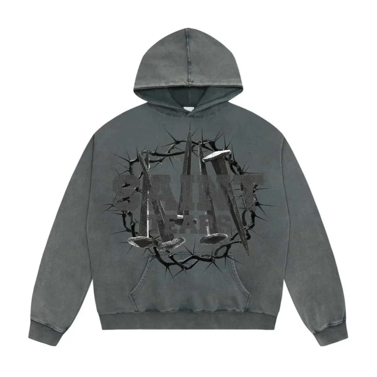 Other Unisex Grey Spiked Crown Hoodie Grey - 1