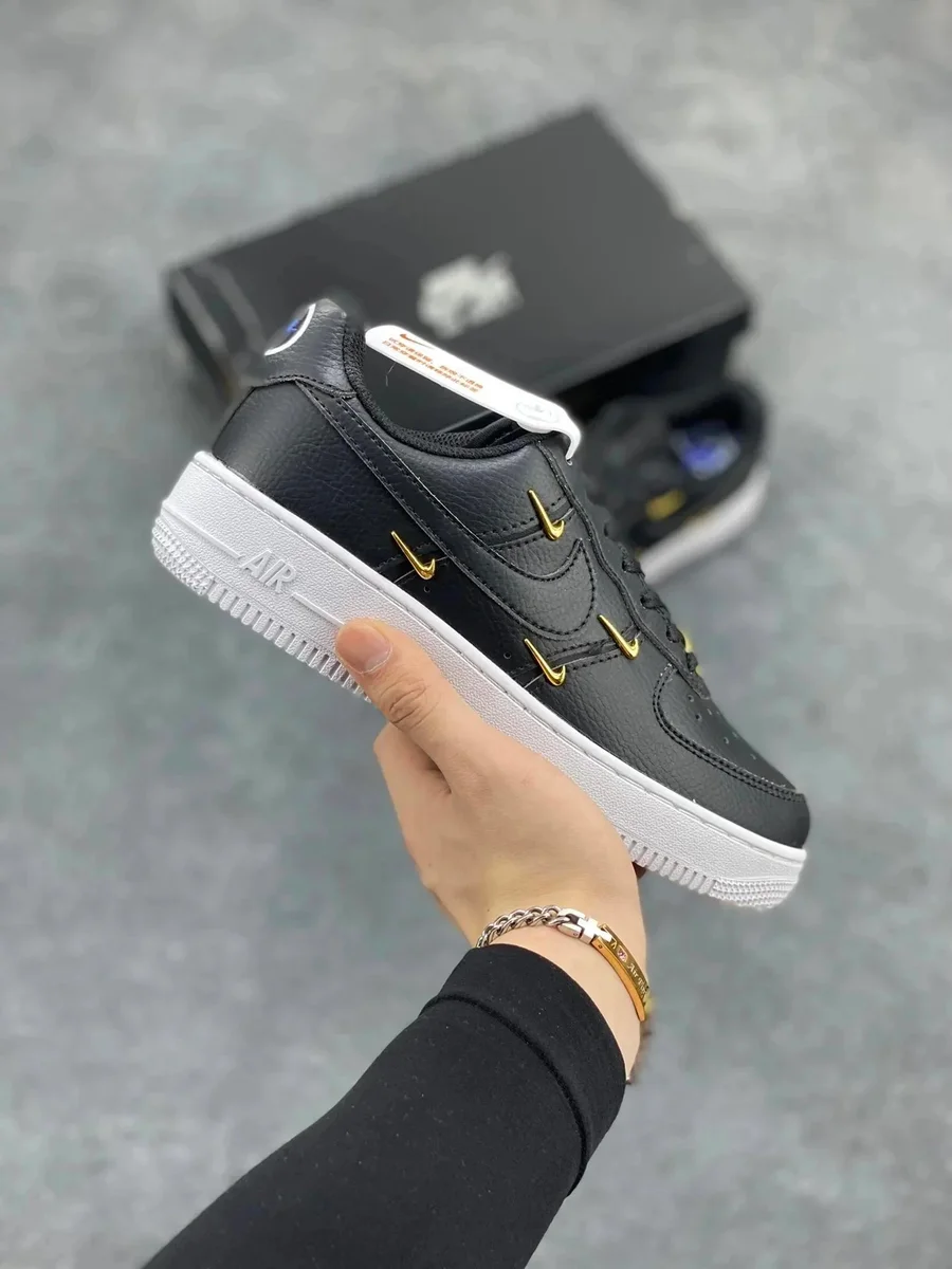 Nike Nike Air Force 1 Black Gold Swoosh Sneakers Black - 1