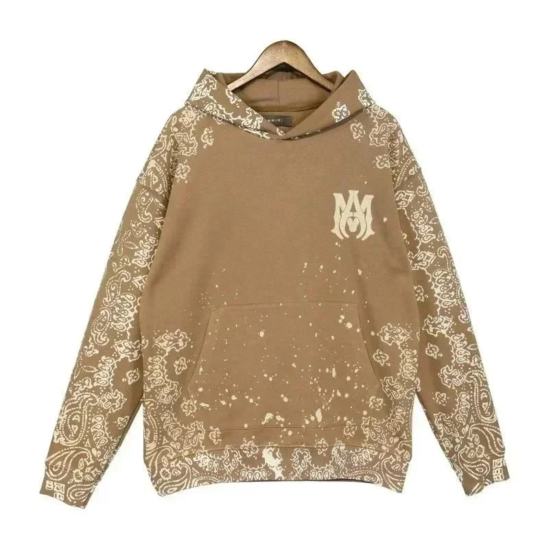 Maison Margiela Unisex Bandana Print Hoodie with Splatter Design Brown - 1