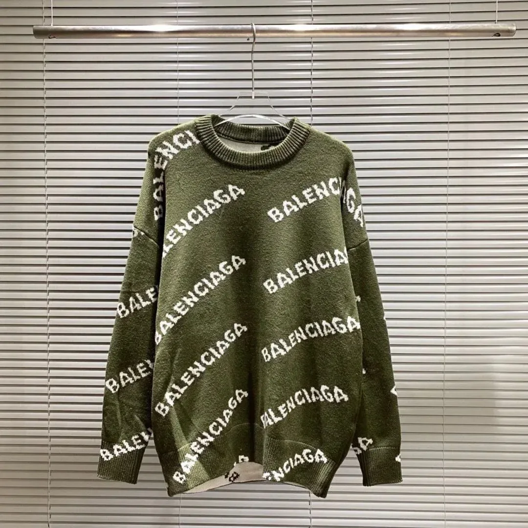 Balenciaga Balenciaga Olive Green Logo Knit Sweater Green - 1