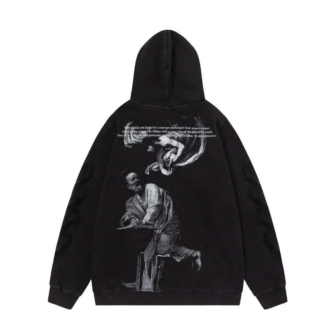 Other Unisex Black Caravaggio Print Hoodie Black - 1