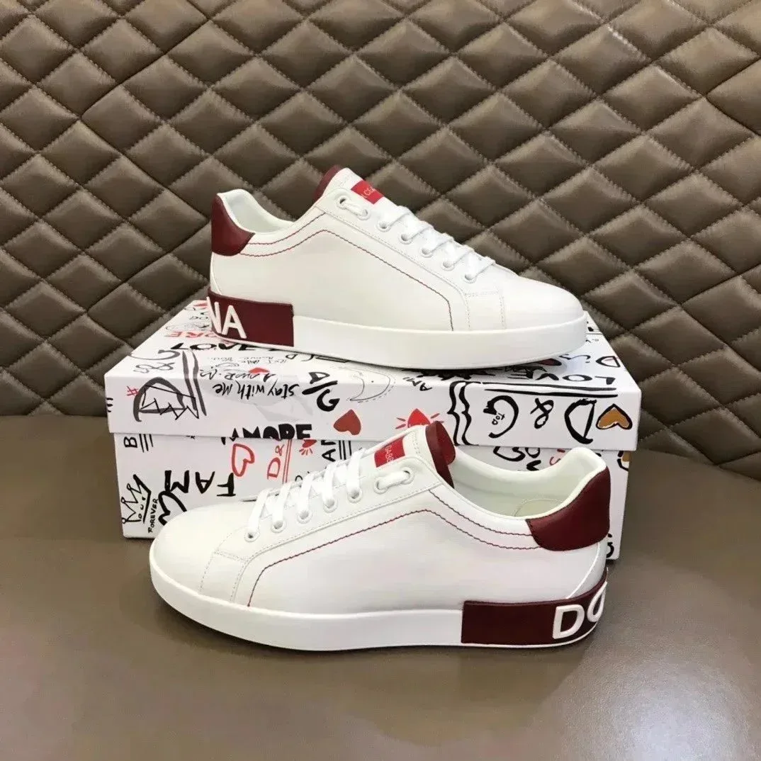 Dolce & Gabbana Dolce & Gabbana White & Burgundy Leather Sneakers White - 1