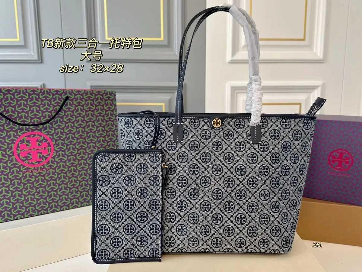 Tory Burch Tory Burch Monogram Tote Bag Navy Blue Navy - 1