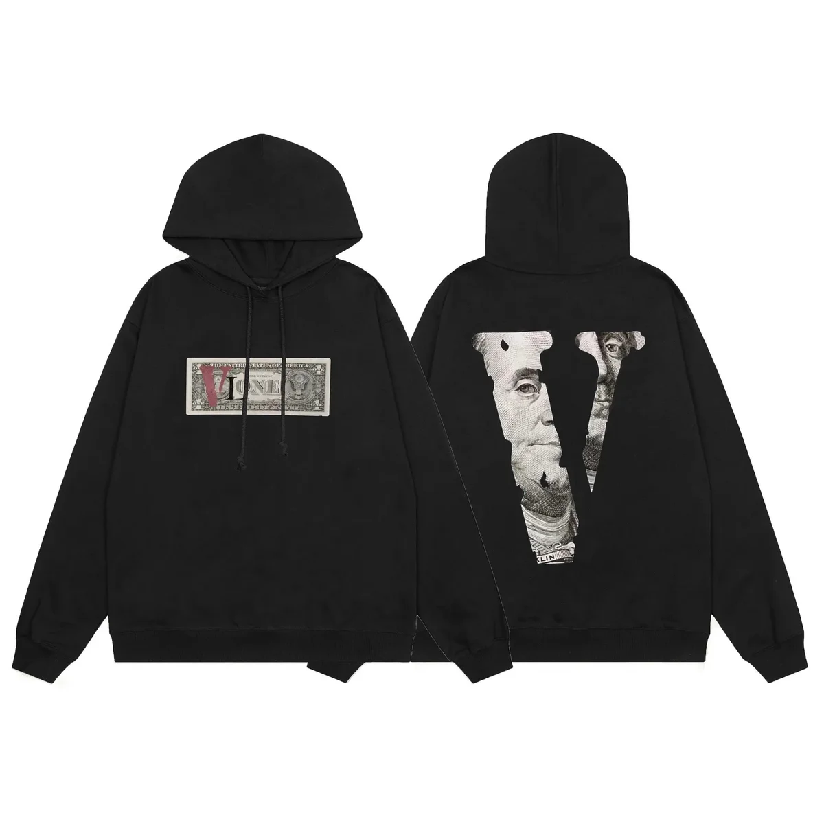 VLONE VLONE Black Money Print Hoodie Black - 1