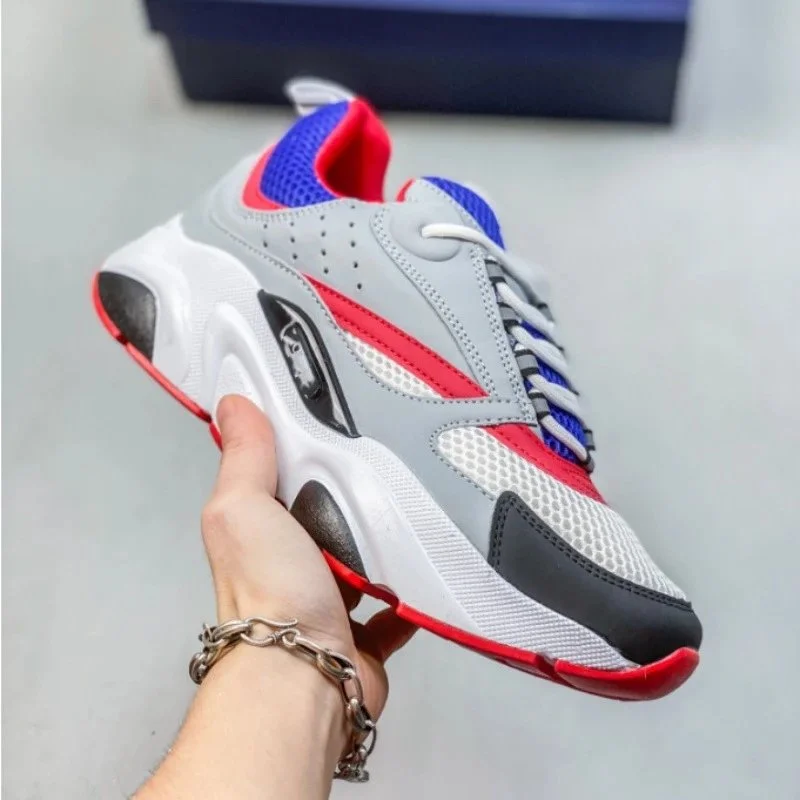Dior Unisex Sneakers Grey/Red/Blue Mesh & Leather Grey - 1