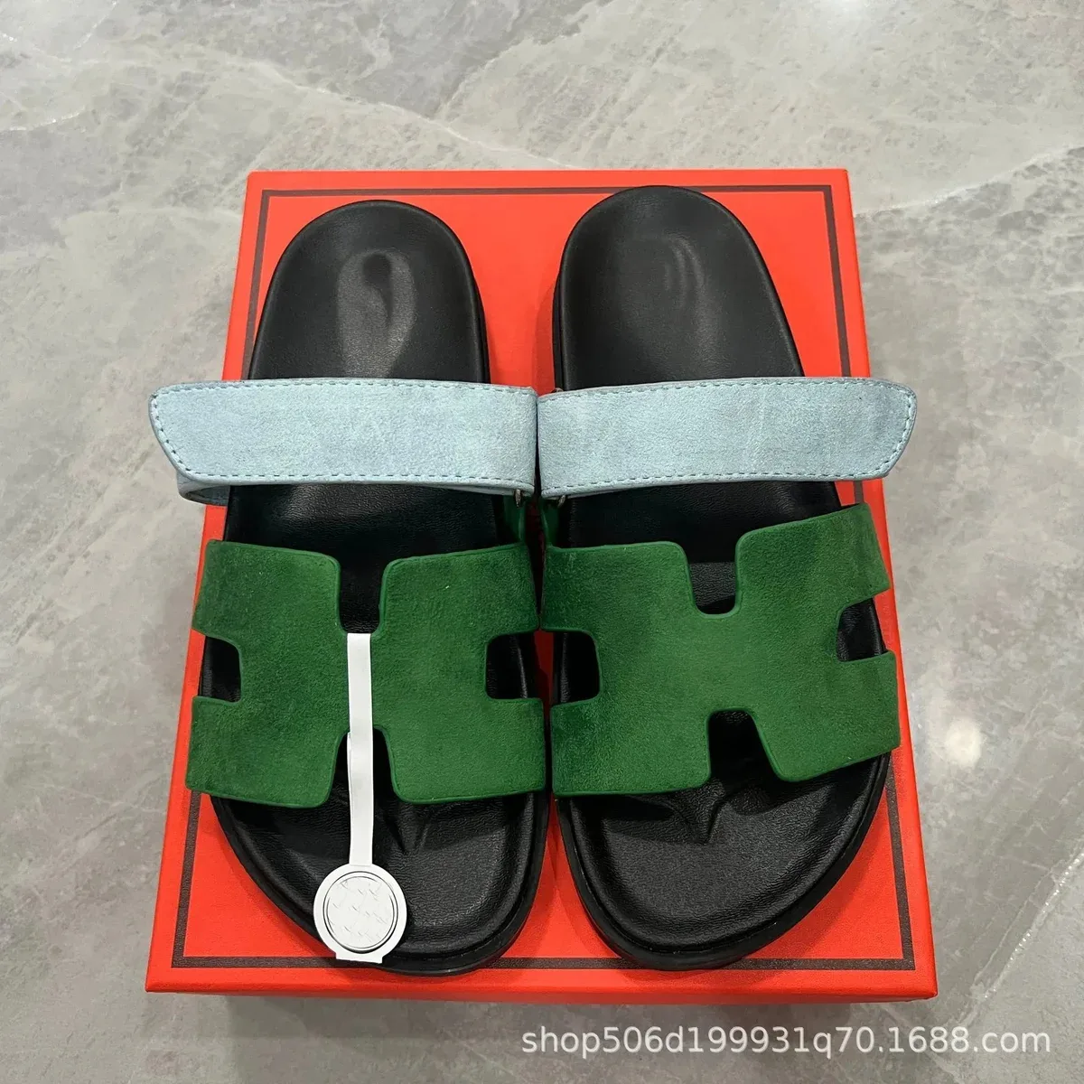 Hermès Hermès Birkin Green & Blue Slide Sandals Green