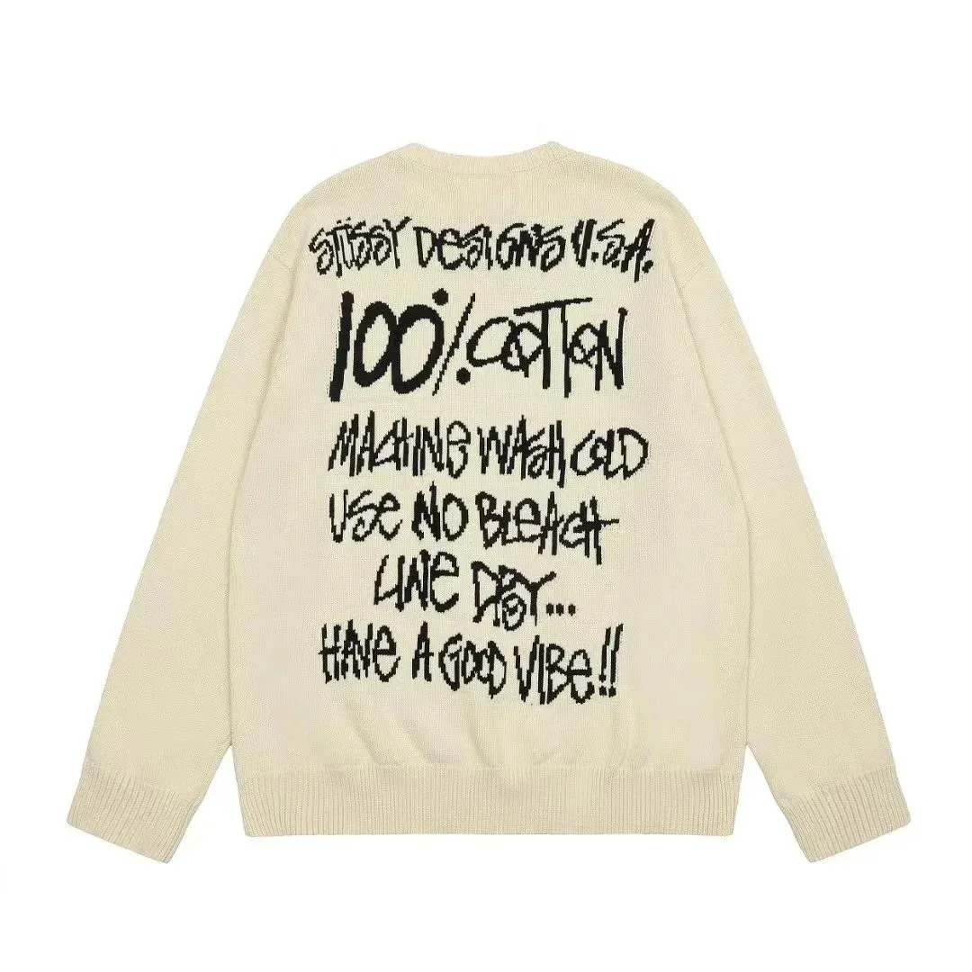 Stussy Stussy Cream Crewneck Sweater with Back Graphic Cream - 1