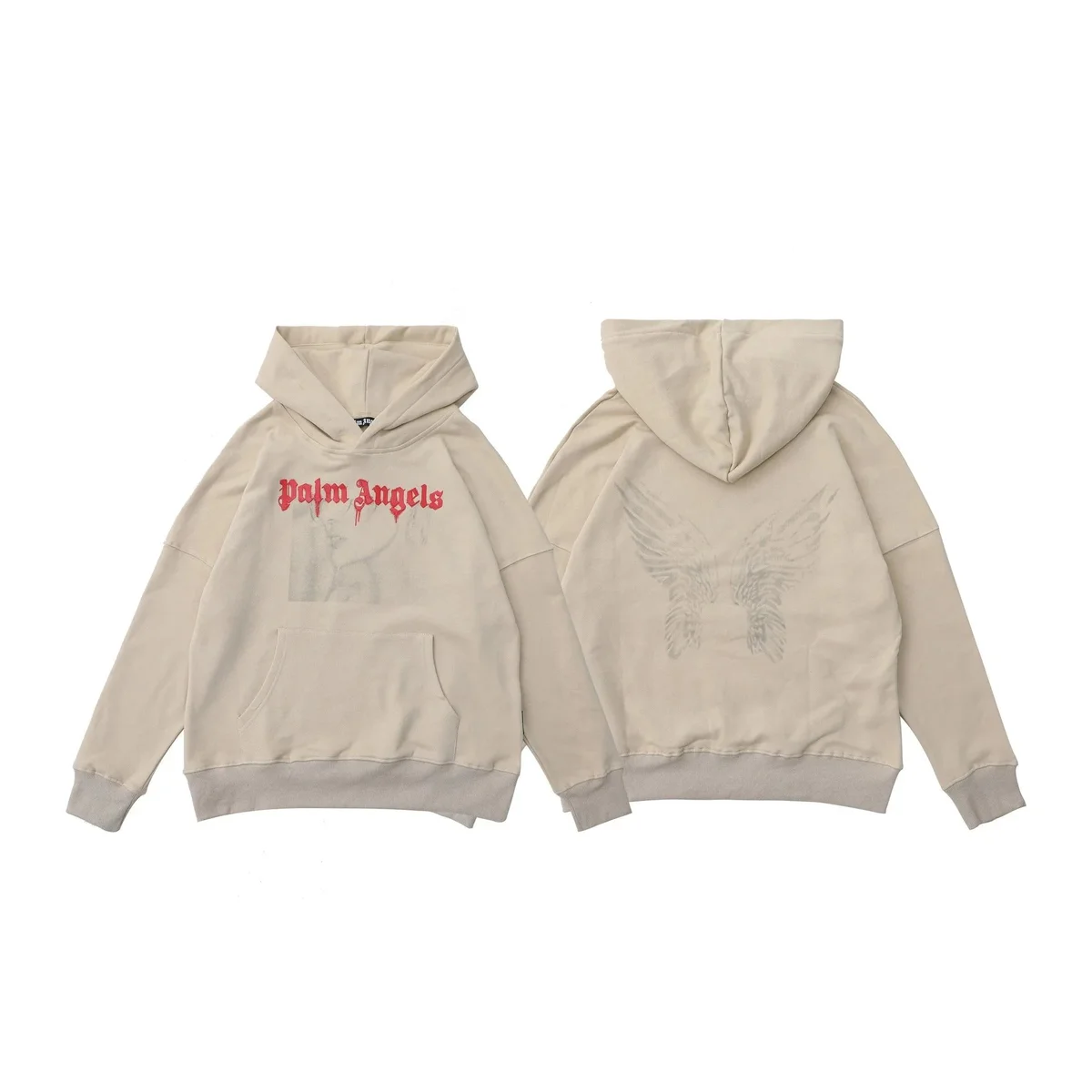 Palm Angels Palm Angels Bear Beige Hoodie with Red Logo Beige - 1