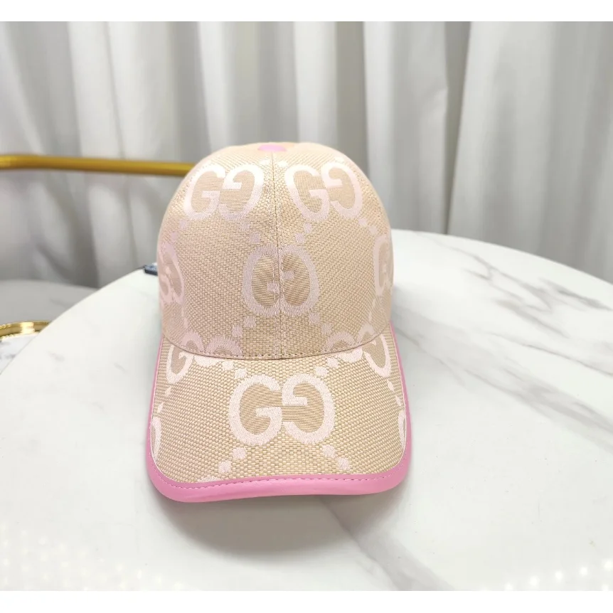 Gucci Gucci GG Monogram Pink Trim Cap Beige - 1