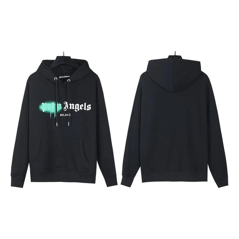 Palm Angels Palm Angels Angels Black Hoodie with Green Logo Black
