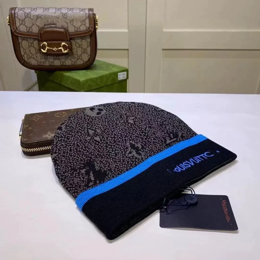 Louis Vuitton Monogram Beanie Hat Black Blue