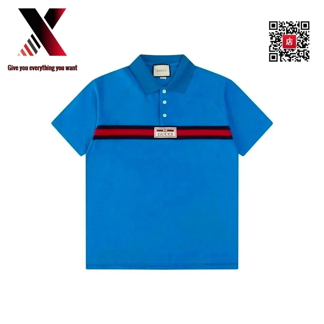 Gucci Gucci Blue Polo Shirt with Web Stripe Blue - 1