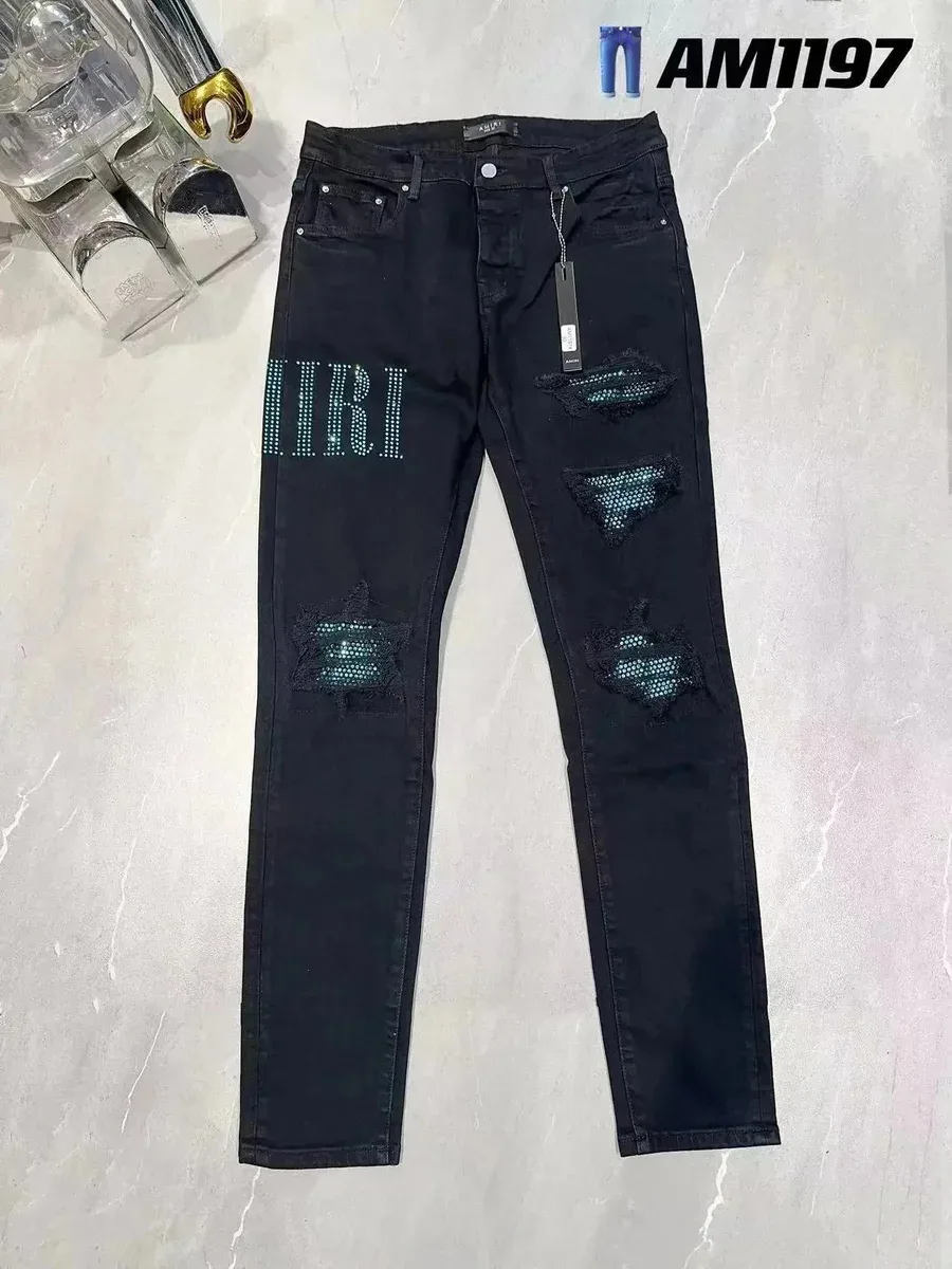 Amiri Amiri MX1 Black Jeans with Rhinestone Detail Black - 1