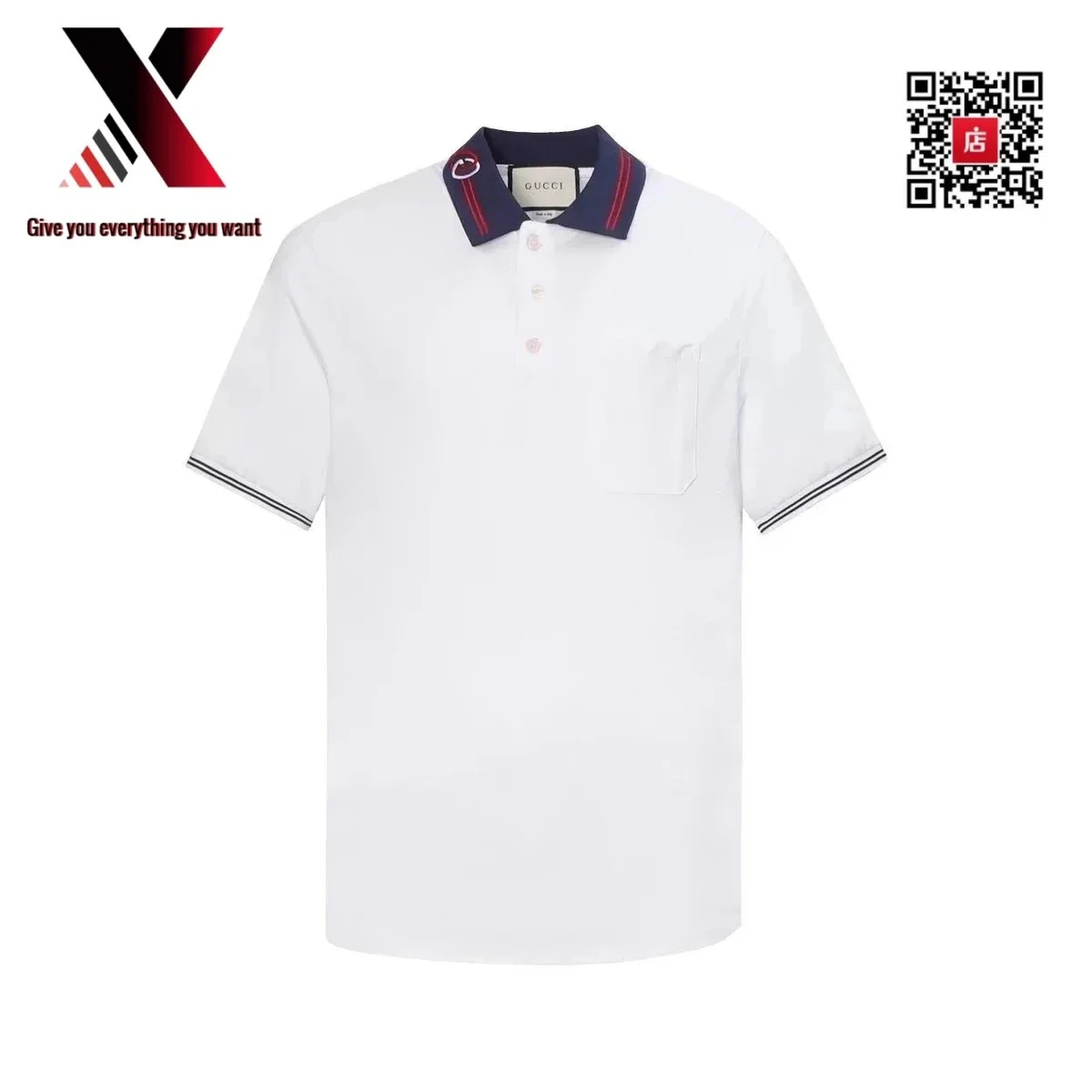Gucci Gucci White Polo Shirt with Navy Trim White - 1