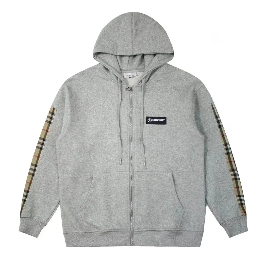 Burberry Burberry Grey Vintage Check Sleeve Zip-Up Hoodie Grey - 1