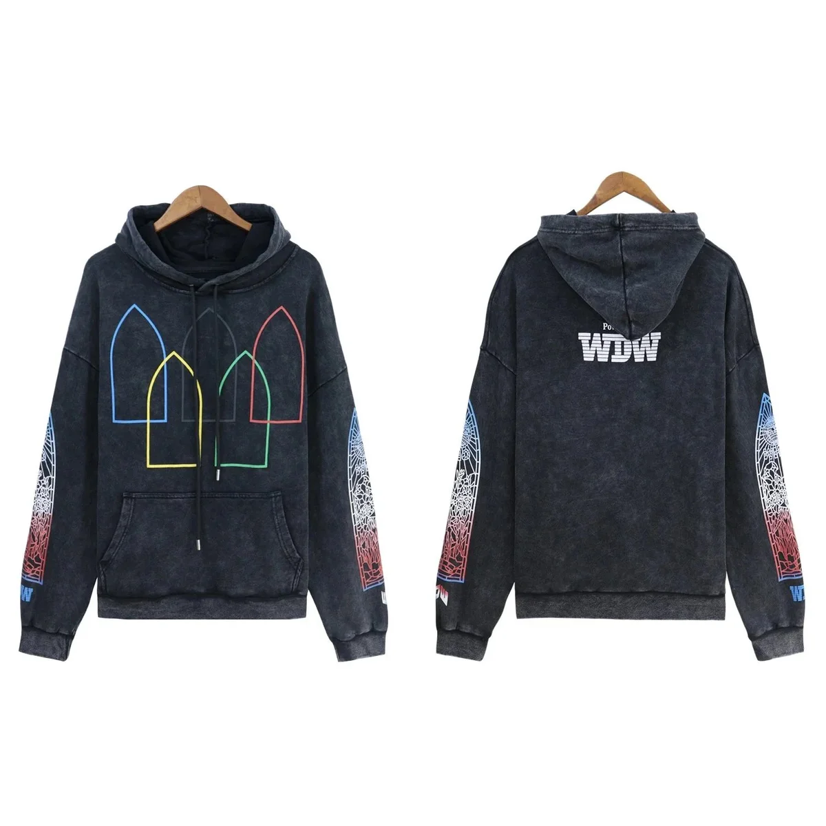 Other Unisex Dark Wash Hoodie with WDW Graphic Black - 1