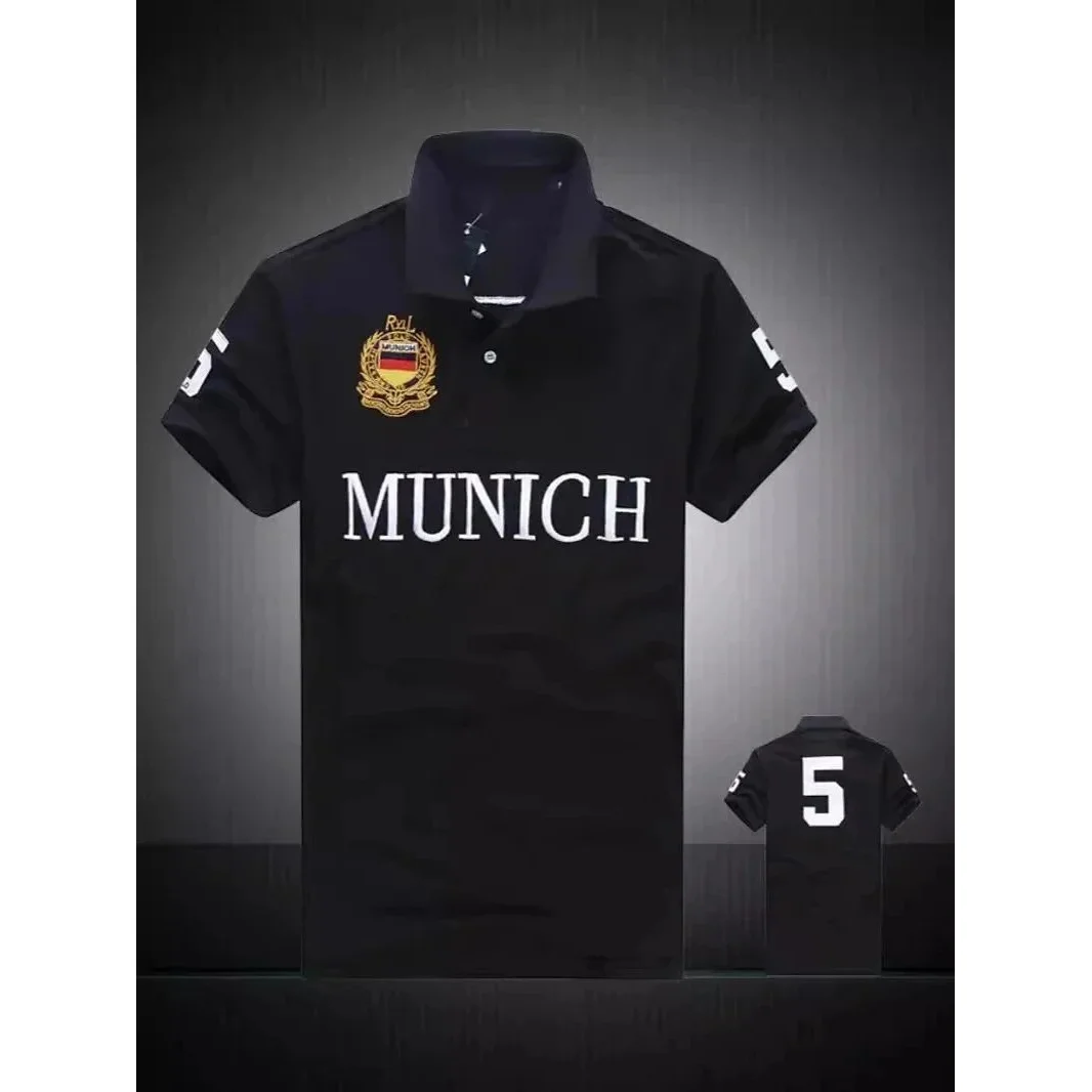 Other Black 'Munich' Polo Shirt with Crest Patch Black - 1
