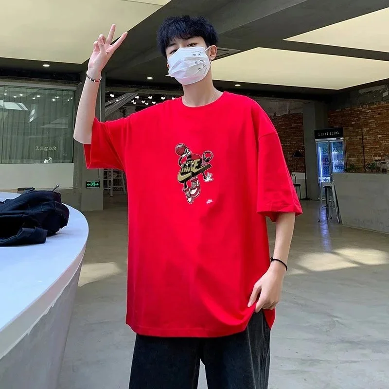 Nike Nike Red Oversized T-Shirt with Basketball Graphic Red - 1