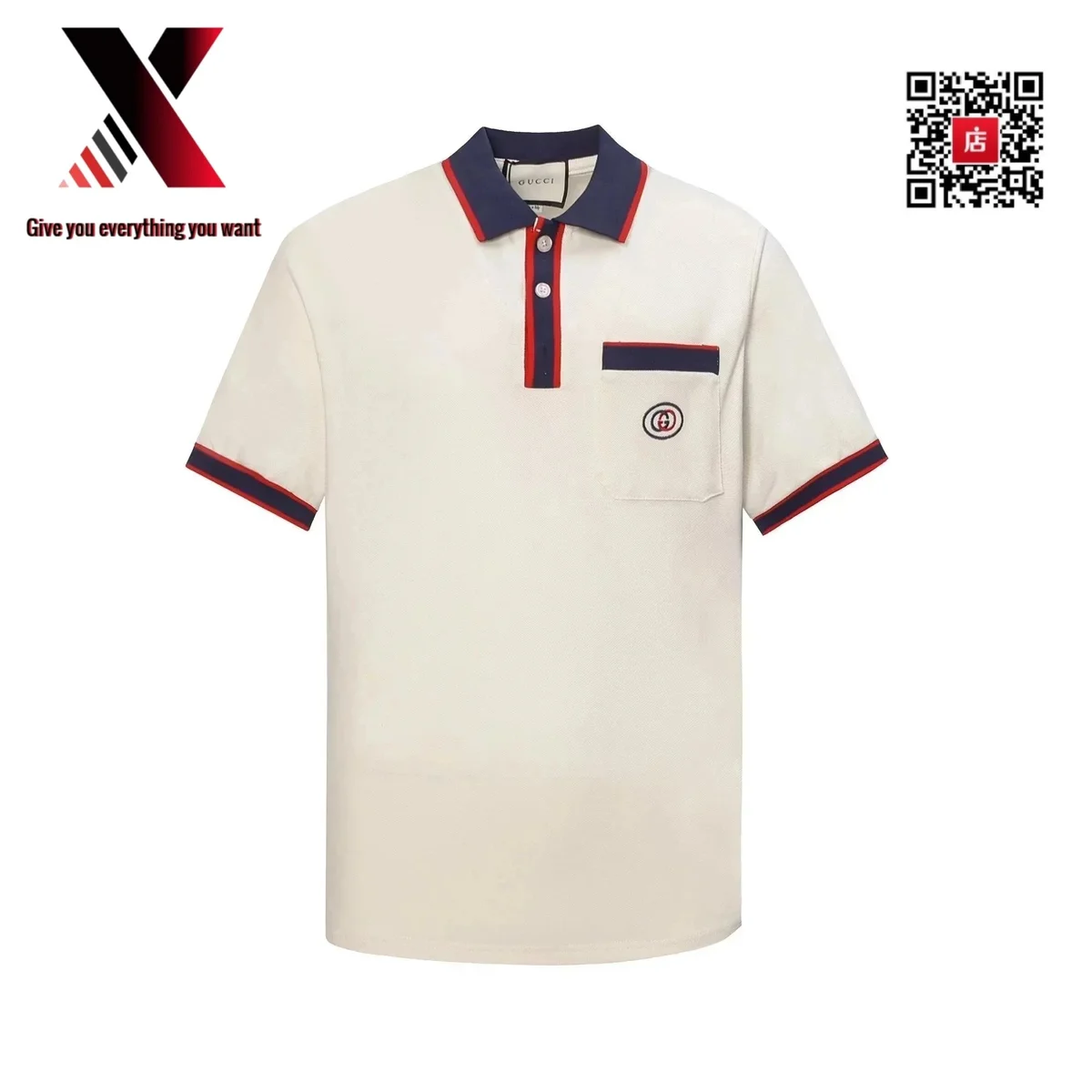 Gucci Gucci Polo Shirt White with Navy & Red Trim White - 1
