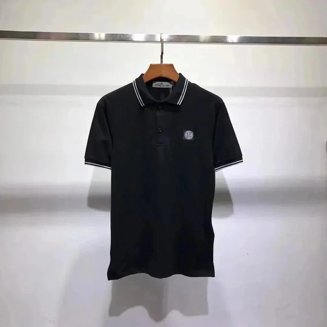 Stone Island Stone Island Black Polo Shirt with White Trim Black