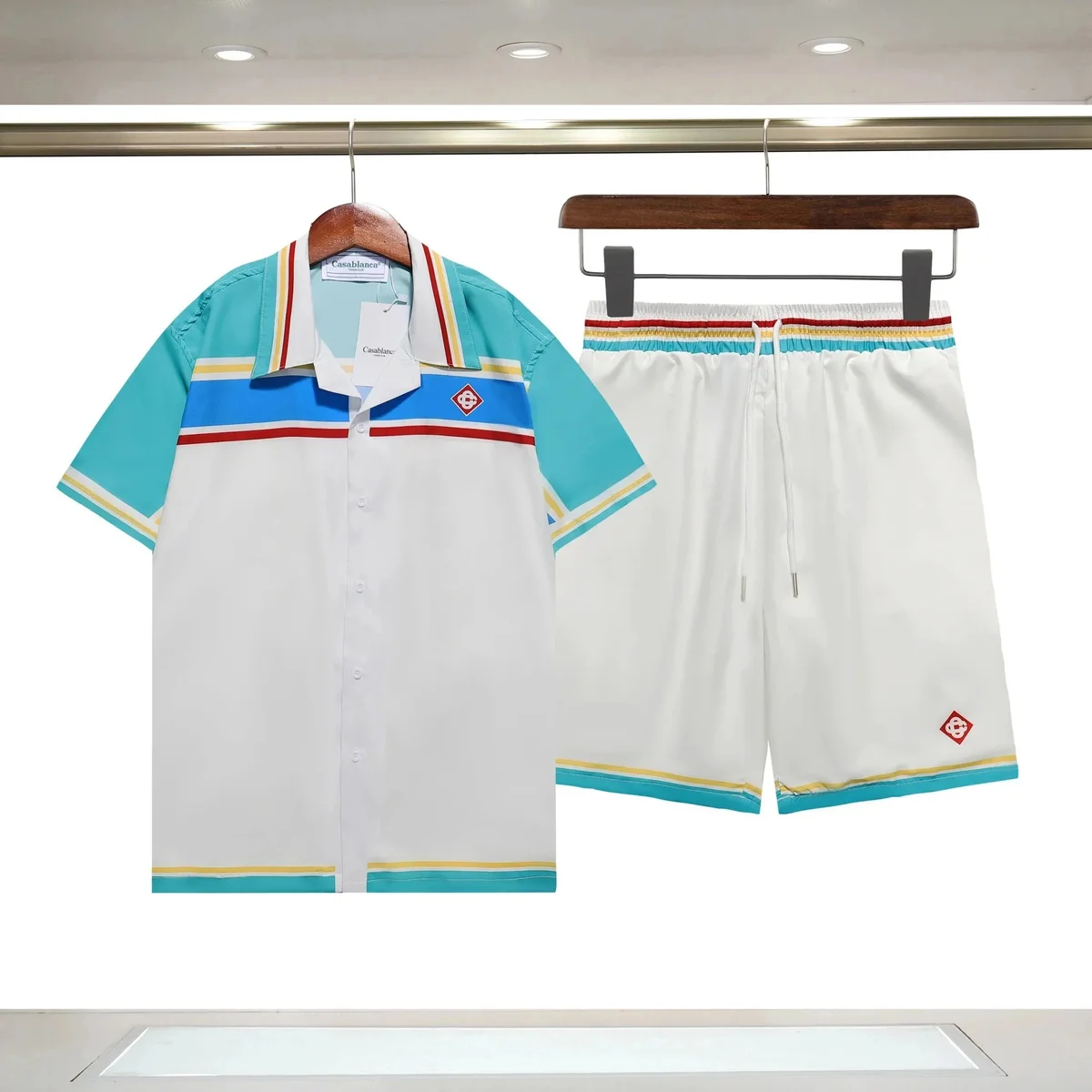 Casablanca Casablanca Tennis Club Striped Shirt & Shorts Set White/Blue White - 1