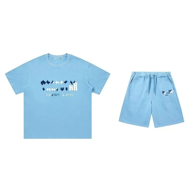 Essentials Unisex Light Blue Graphic T-Shirt & Shorts Set Blue - 1