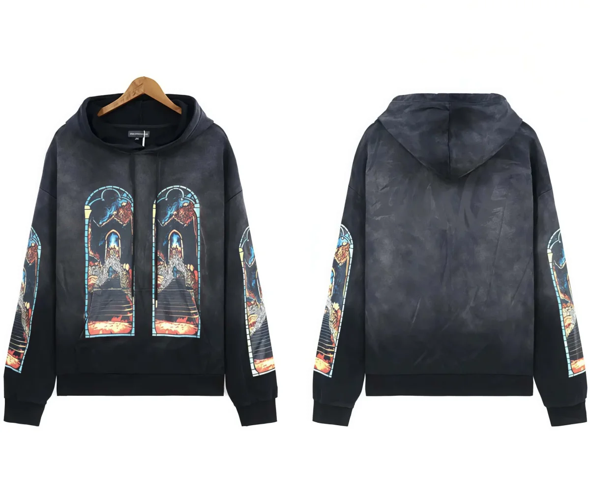 Essentials Unisex Stained Glass Print Hoodie Black Black - 1