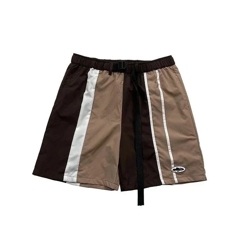 Essentials Unisex Color Block Shorts with Drawstring Waist Brown - 1