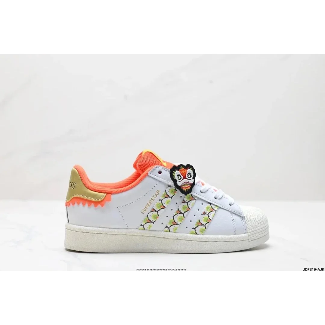 Adidas Adidas Superstar White & Orange Dragon Embroidery Sneakers White - 1