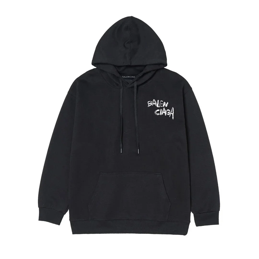 Balenciaga Balenciaga Black 'BALENCIAGA' Embroidered Hoodie Black - 1
