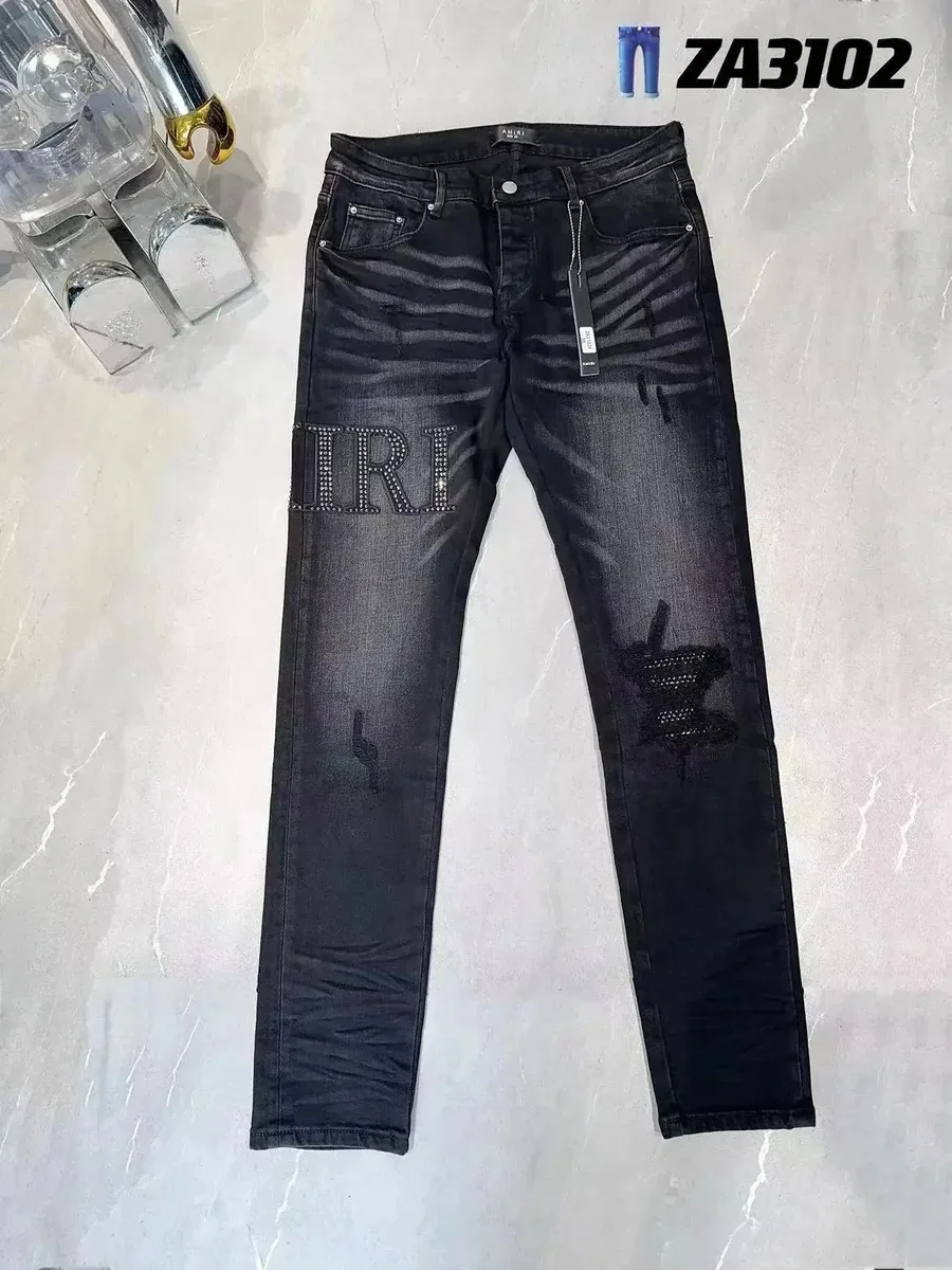 Amiri Amiri Black Distressed Jeans with Rhinestone Detail Black - 1