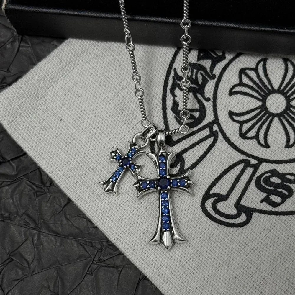 Chrome Hearts Chrome Hearts Cross Pendant Necklace Silver Blue Silver - 1