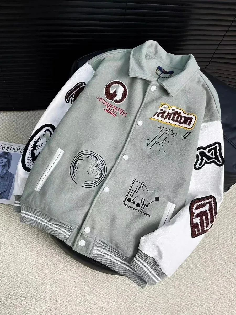 Louis Vuitton Letterman Jacket Grey White